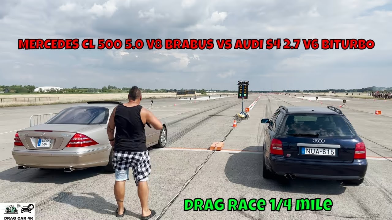 MERCEDES CL 500 5.0 V8 BRABUS vs AUDI S4 2.7 V6 BITURBO QUATTRO AGB drag race 1/4 mile 🚦🚗 - 4K UHD